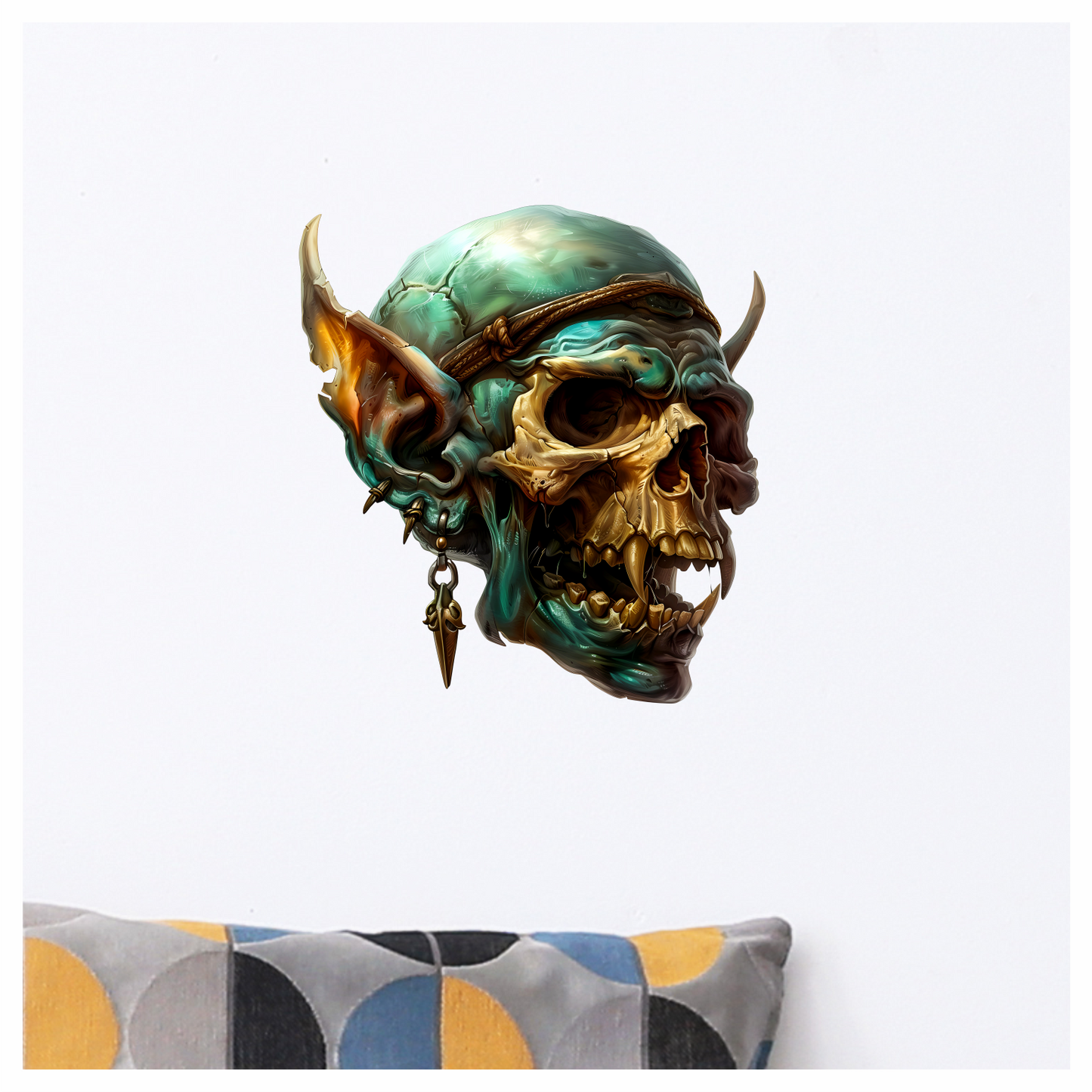Green Skull Demon Horns Teeth Vinyl Sticker Decal