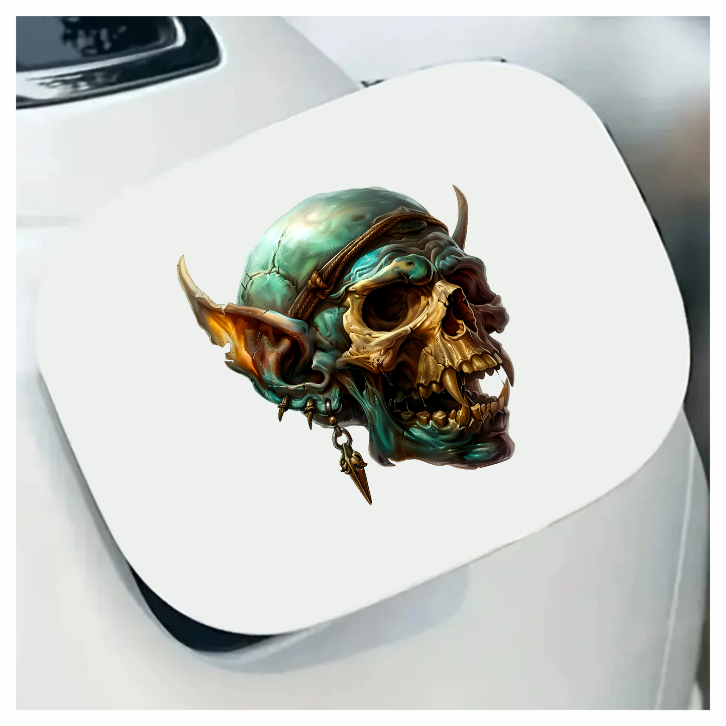 Green Skull Demon Horns Teeth Vinyl Sticker Decal
