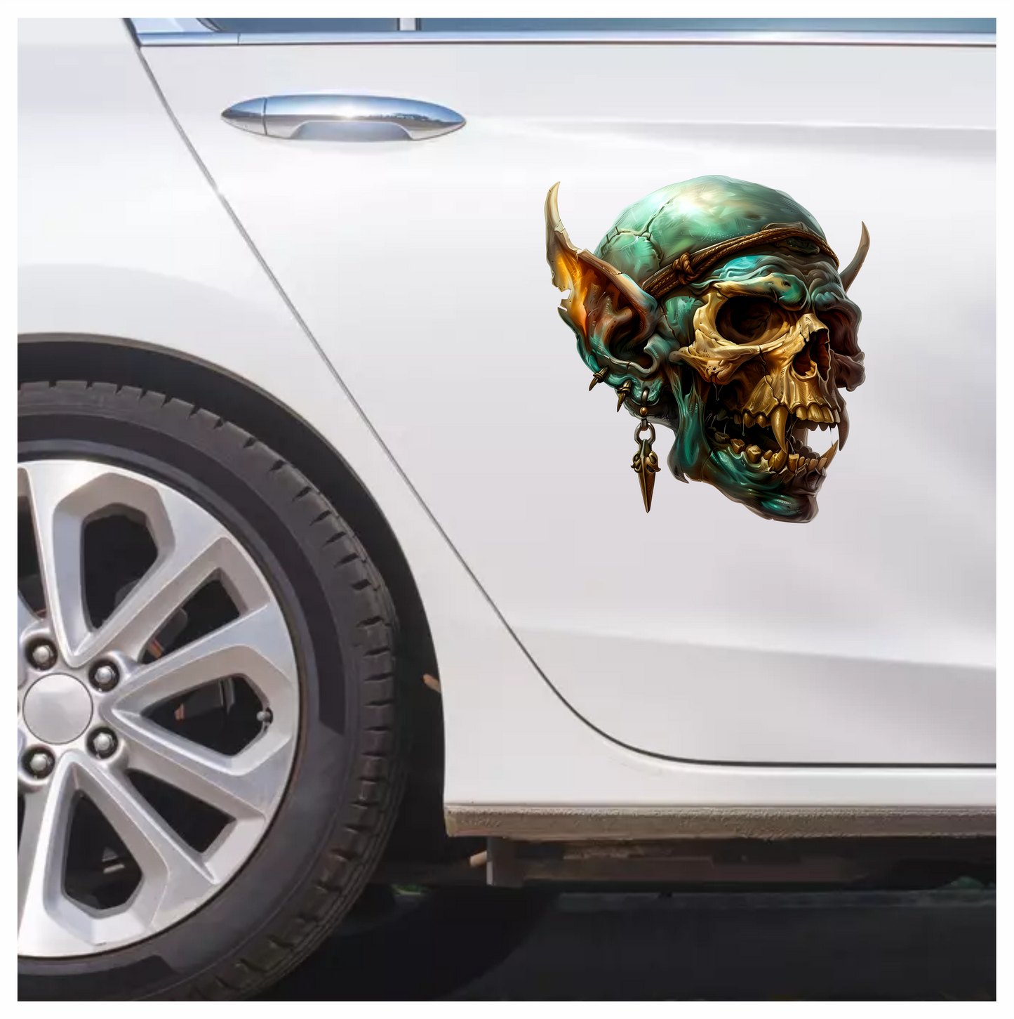 Green Skull Demon Horns Teeth Vinyl Sticker Decal