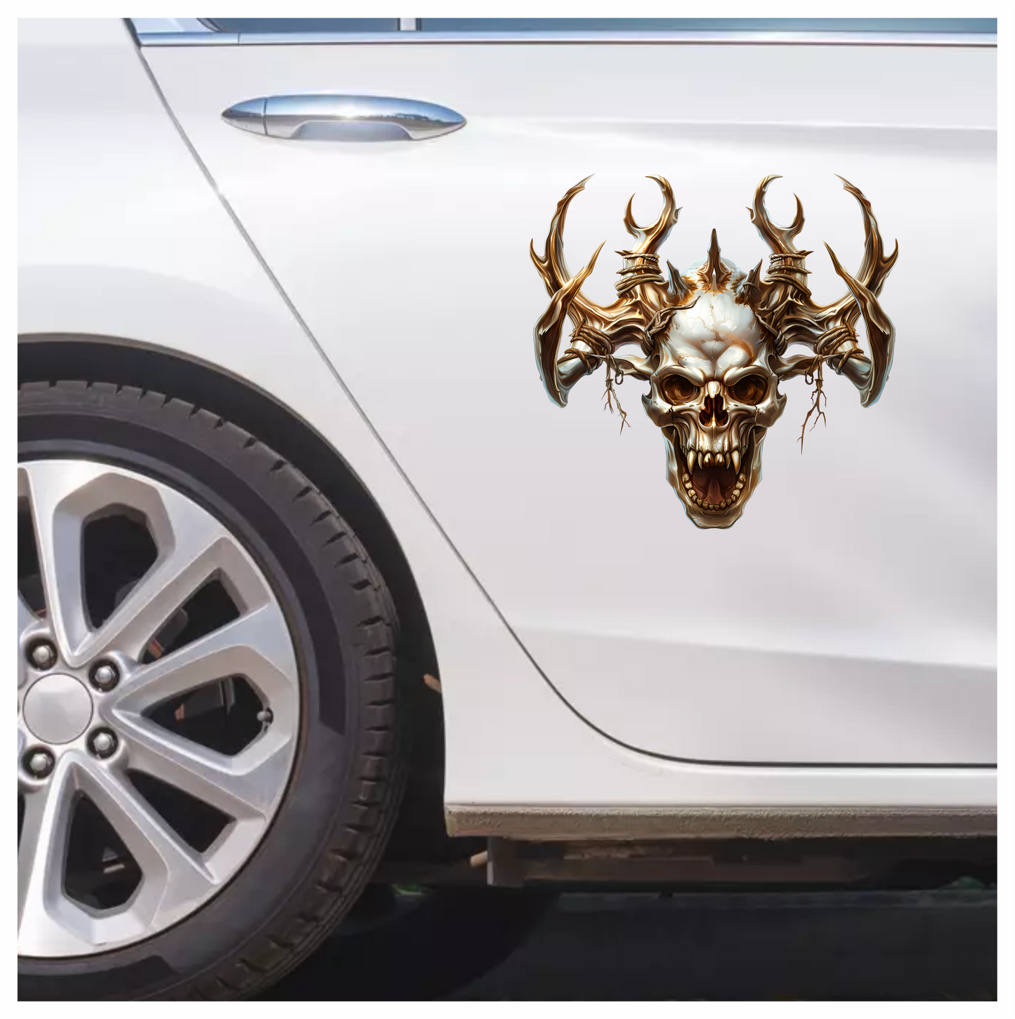 Skull White Horns Animal Predator Vinyl Sticker Decal