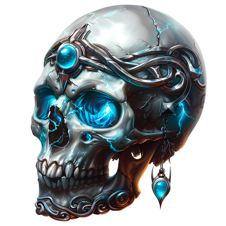 Skull Blue Glowing Metal Dark Ornate Vinyl Sticker Decal