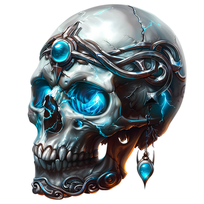Skull Blue Glowing Metal Dark Ornate Vinyl Sticker Decal