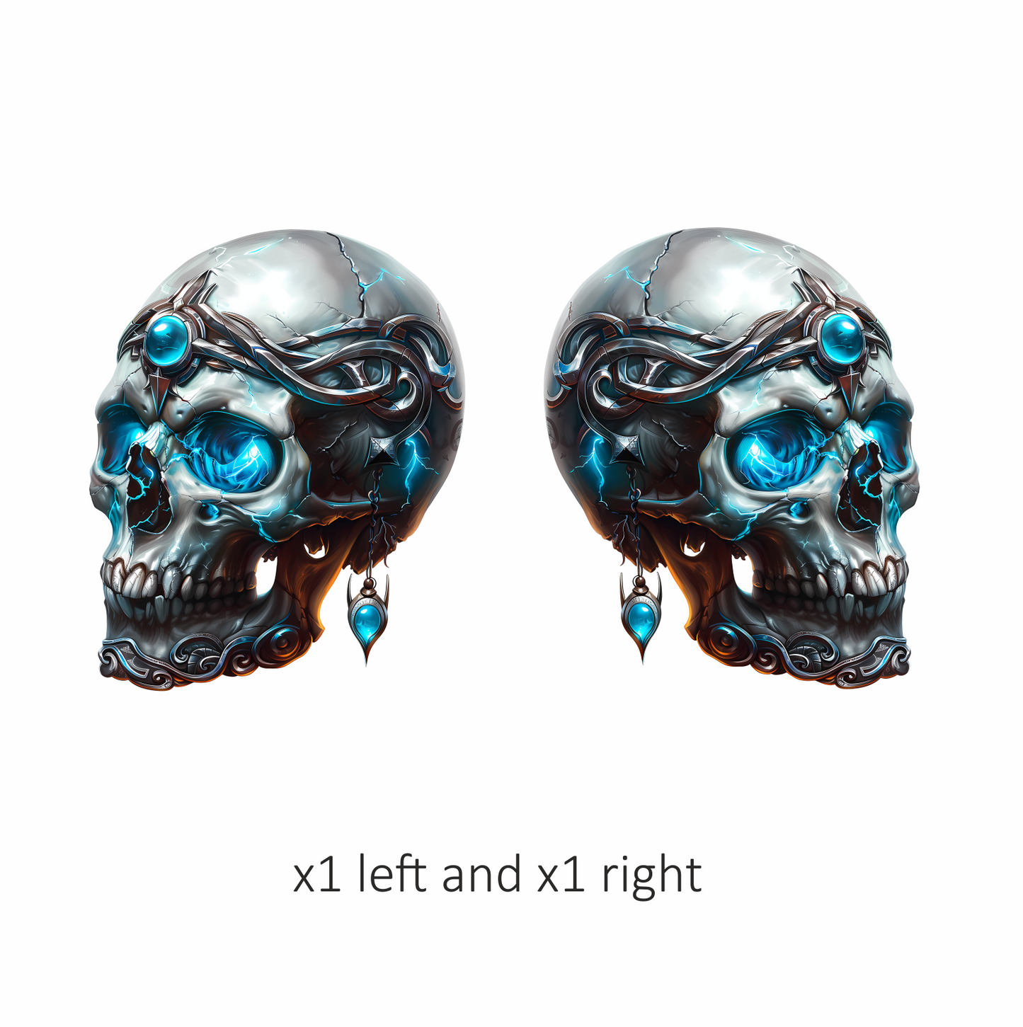 Skull Blue Glowing Metal Dark Ornate Vinyl Sticker Decal