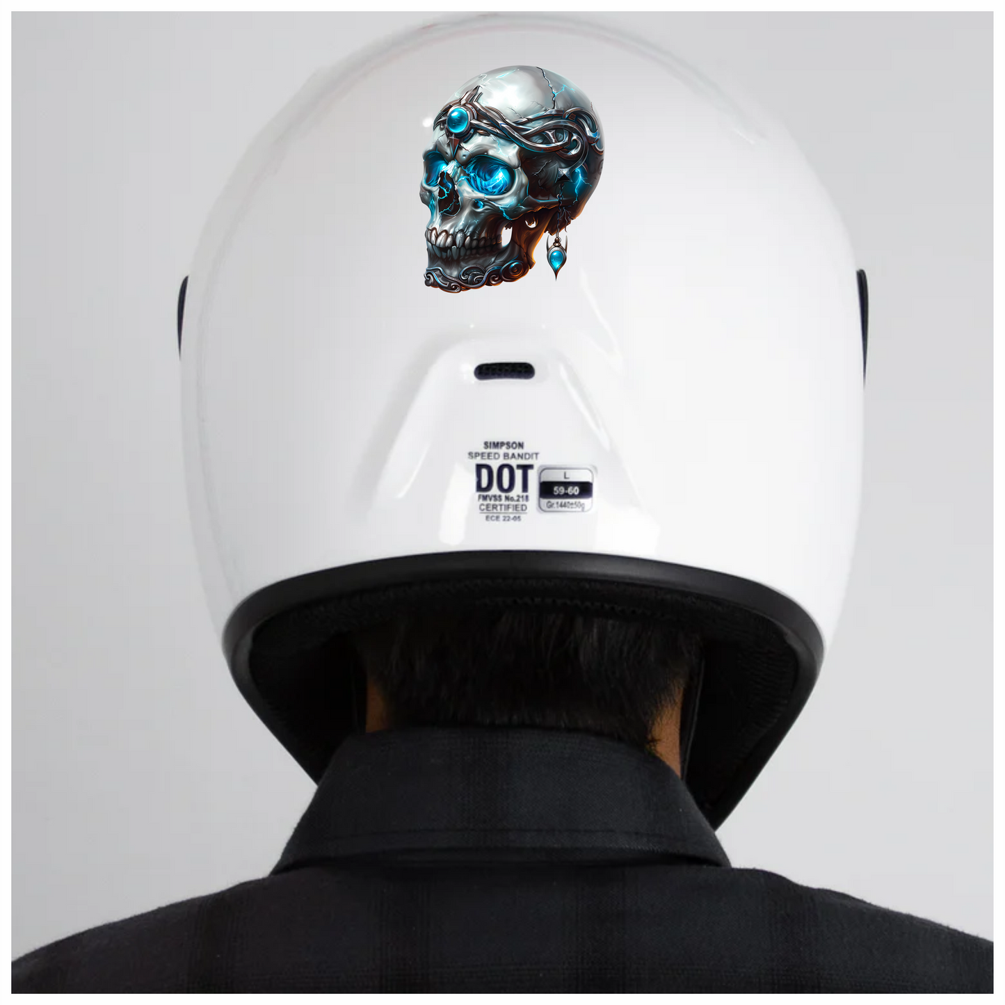 Skull Blue Glowing Metal Dark Ornate Vinyl Sticker Decal