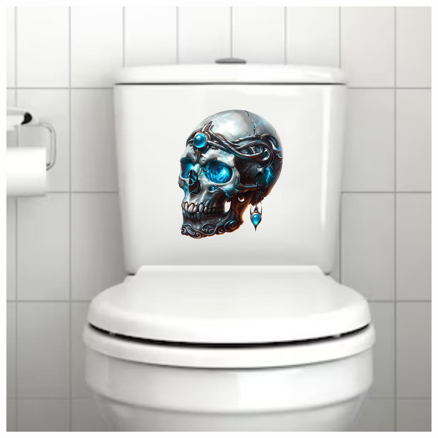 Skull Blue Glowing Metal Dark Ornate Vinyl Sticker Decal
