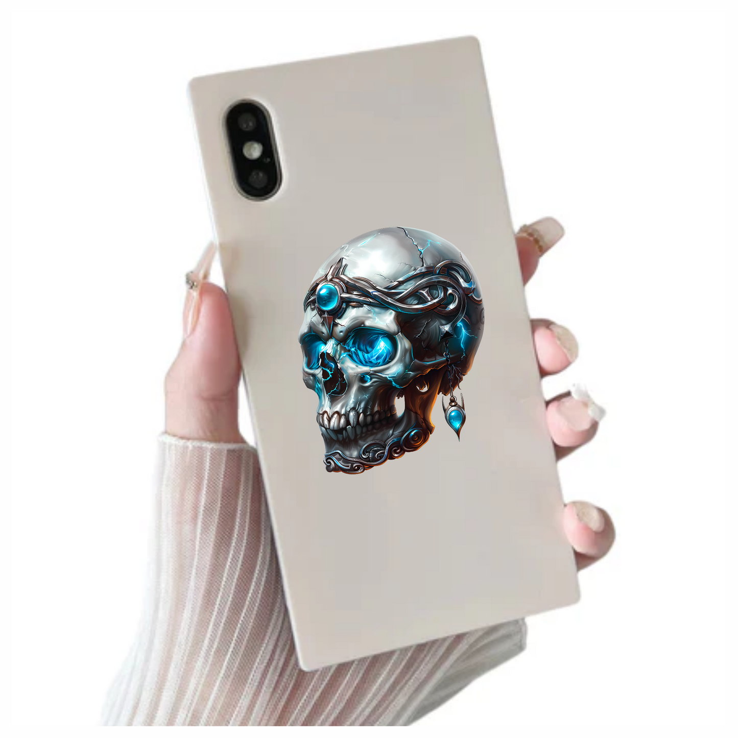 Skull Blue Glowing Metal Dark Ornate Vinyl Sticker Decal