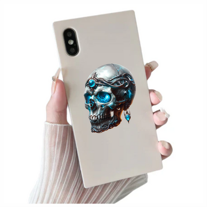 Skull Blue Glowing Metal Dark Ornate Vinyl Sticker Decal