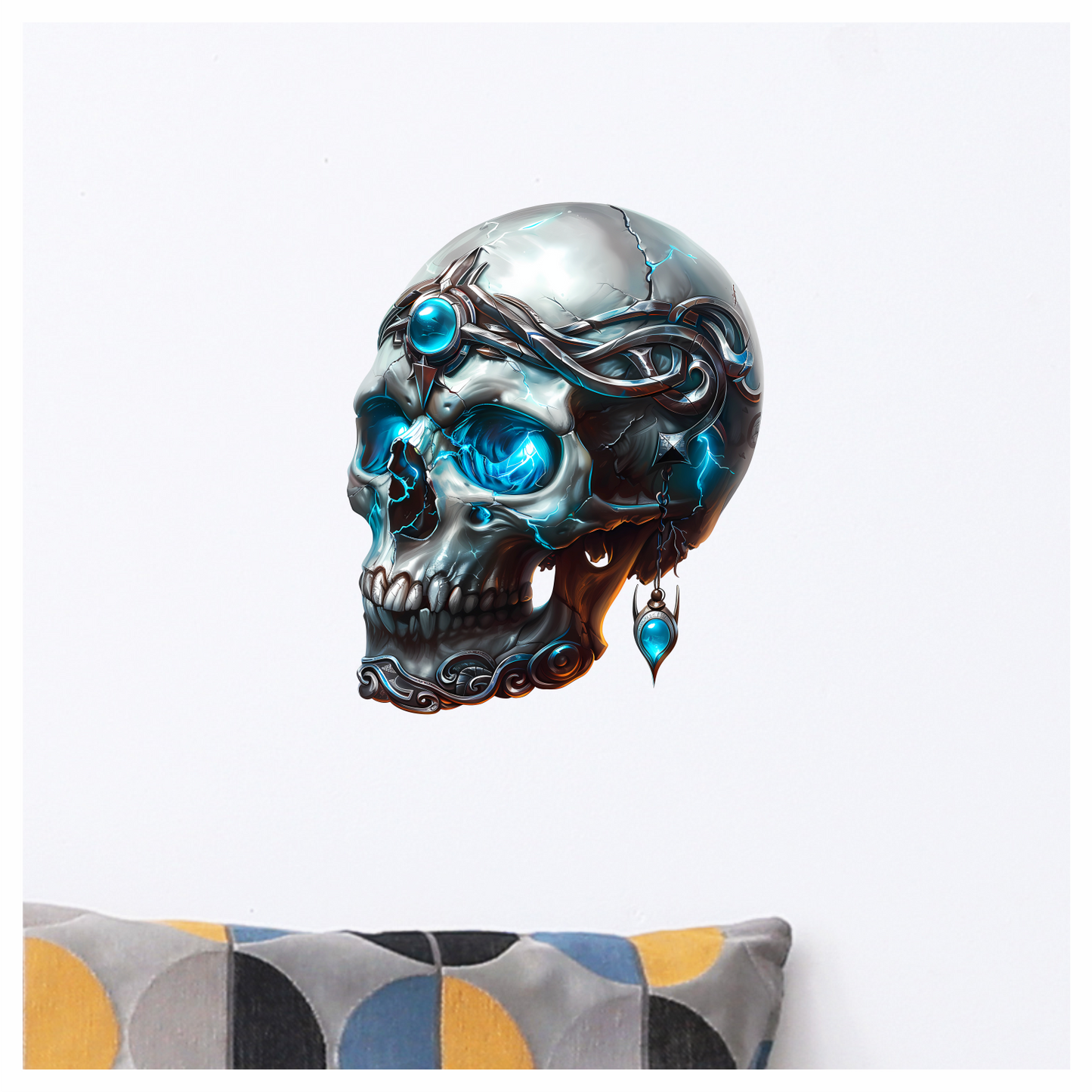 Skull Blue Glowing Metal Dark Ornate Vinyl Sticker Decal