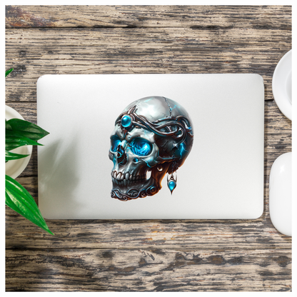 Skull Blue Glowing Metal Dark Ornate Vinyl Sticker Decal