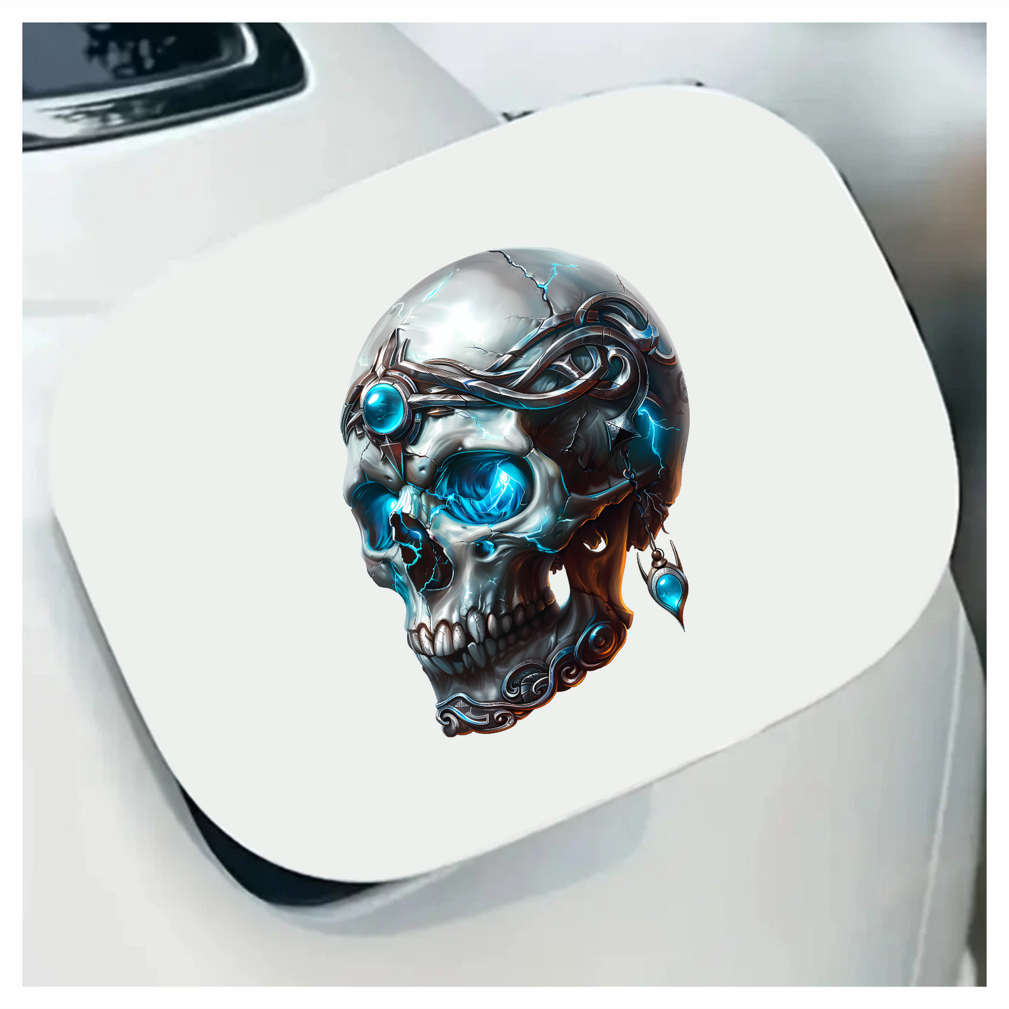 Skull Blue Glowing Metal Dark Ornate Vinyl Sticker Decal