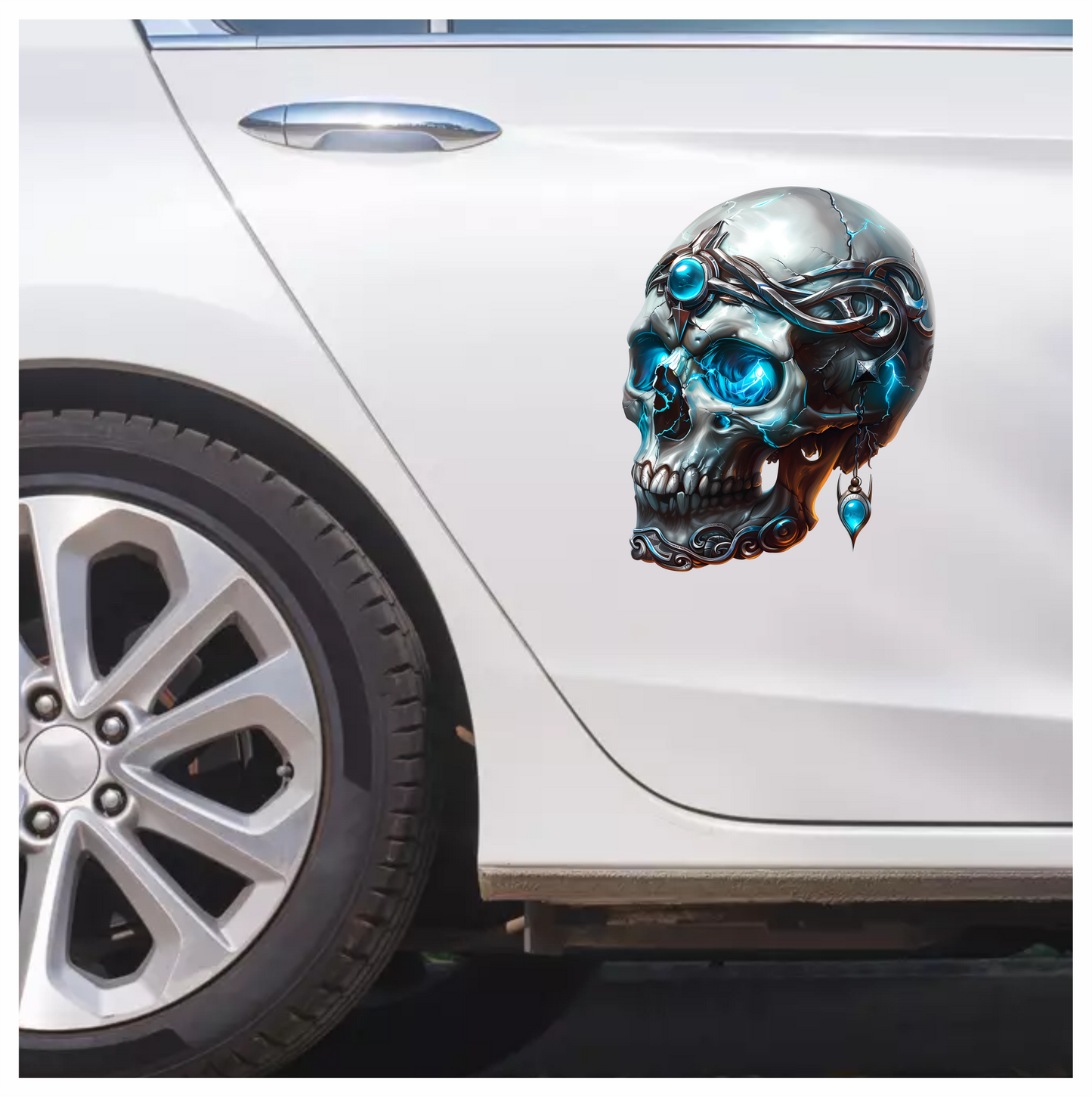 Skull Blue Glowing Metal Dark Ornate Vinyl Sticker Decal