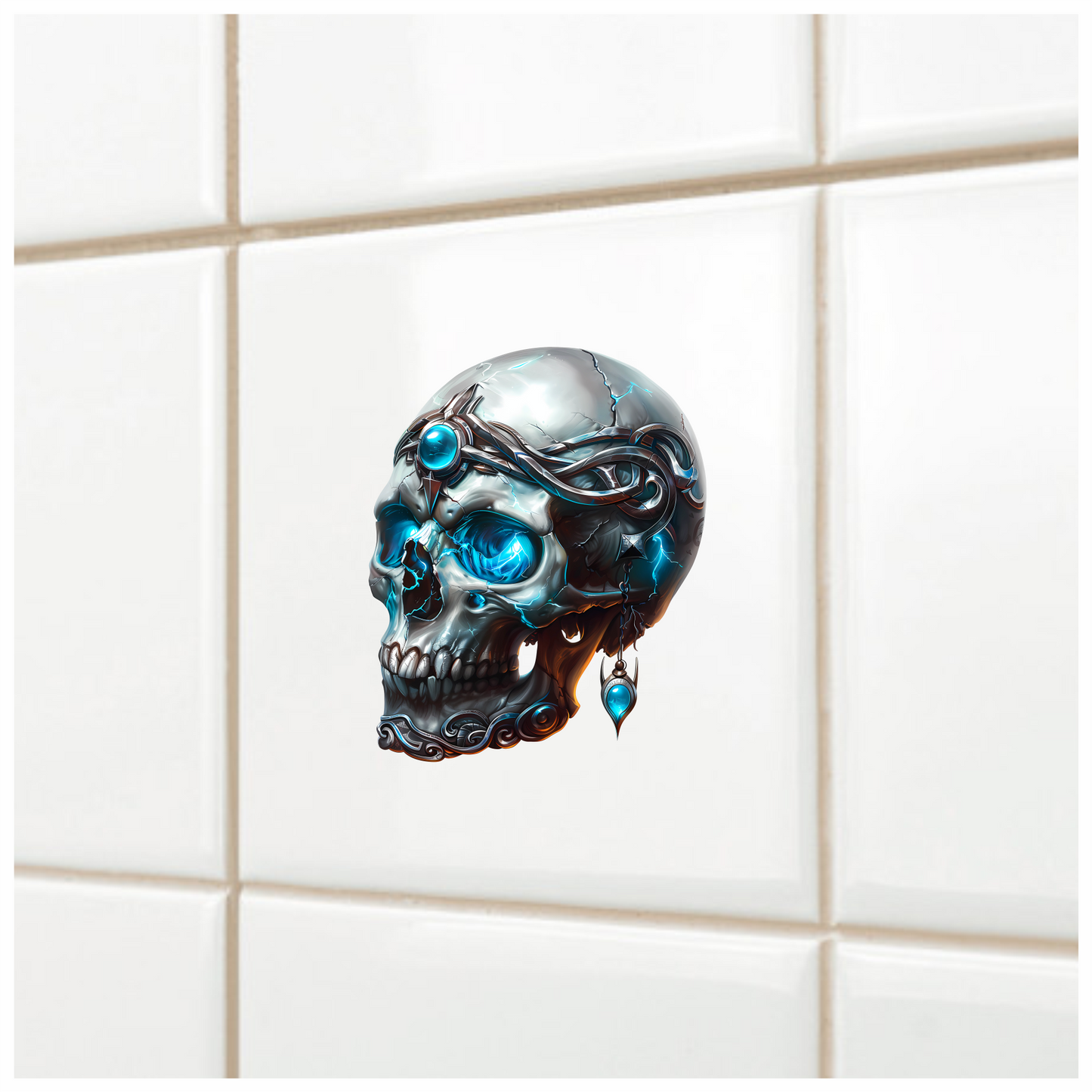 Skull Blue Glowing Metal Dark Ornate Vinyl Sticker Decal