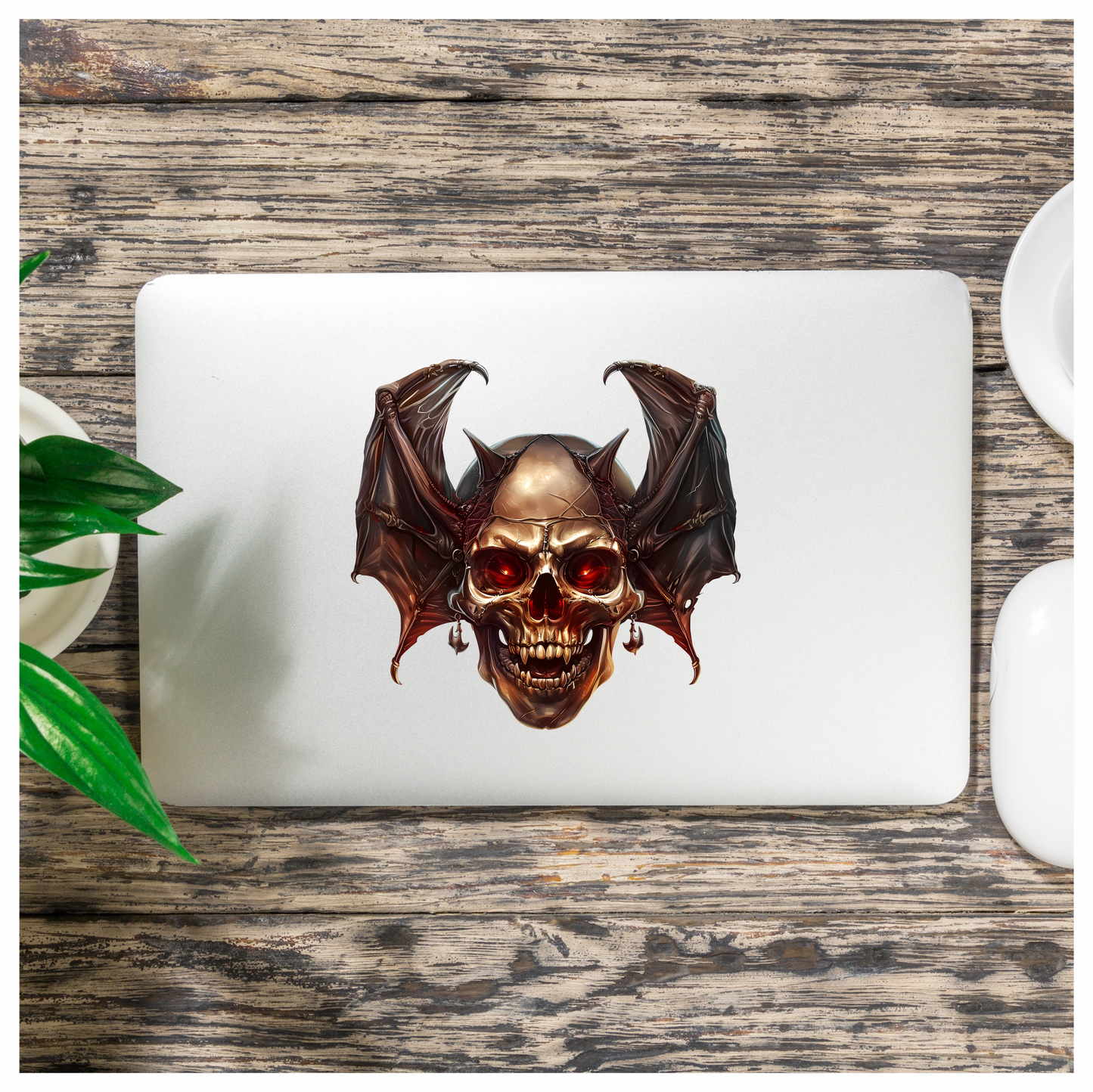 Skull Red Bat Dark Metal Vinyl Sticker Decal