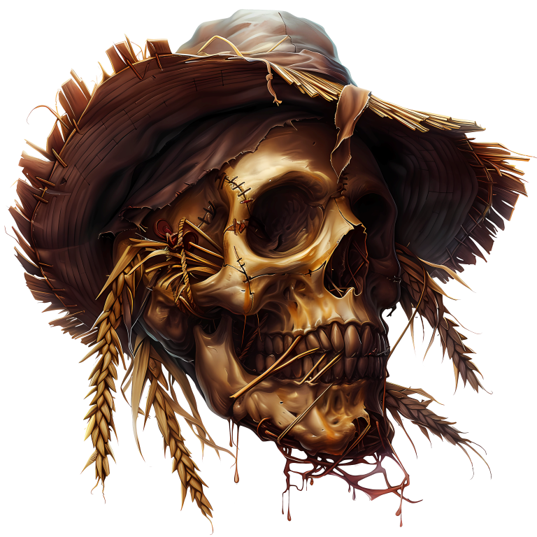 Skull Hat Stitched Straw Brown Vinyl Sticker Decal