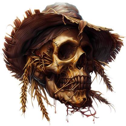Skull Hat Stitched Straw Brown Vinyl Sticker Decal
