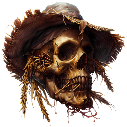 Skull Hat Stitched Straw Brown Vinyl Sticker Decal