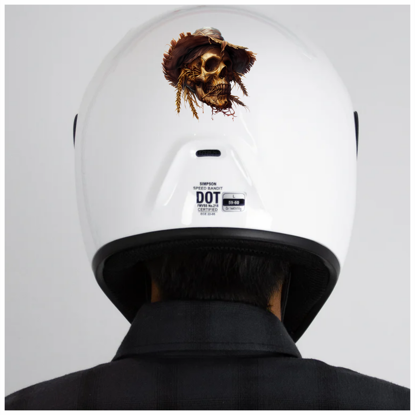 Skull Hat Stitched Straw Brown Vinyl Sticker Decal