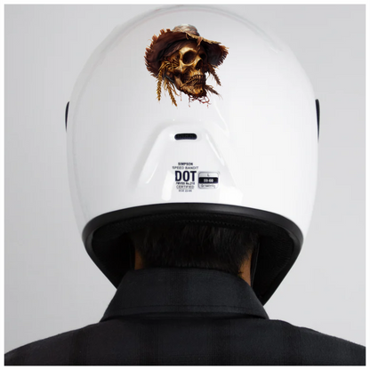 Skull Hat Stitched Straw Brown Vinyl Sticker Decal