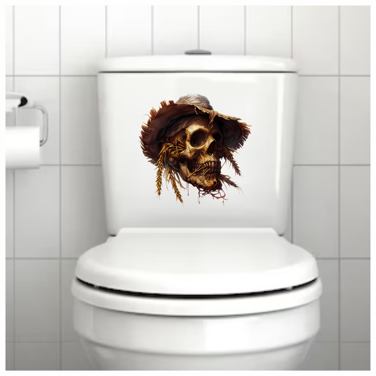 Skull Hat Stitched Straw Brown Vinyl Sticker Decal
