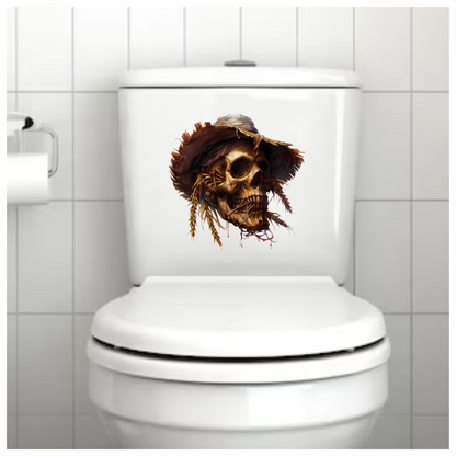 Skull Hat Stitched Straw Brown Vinyl Sticker Decal