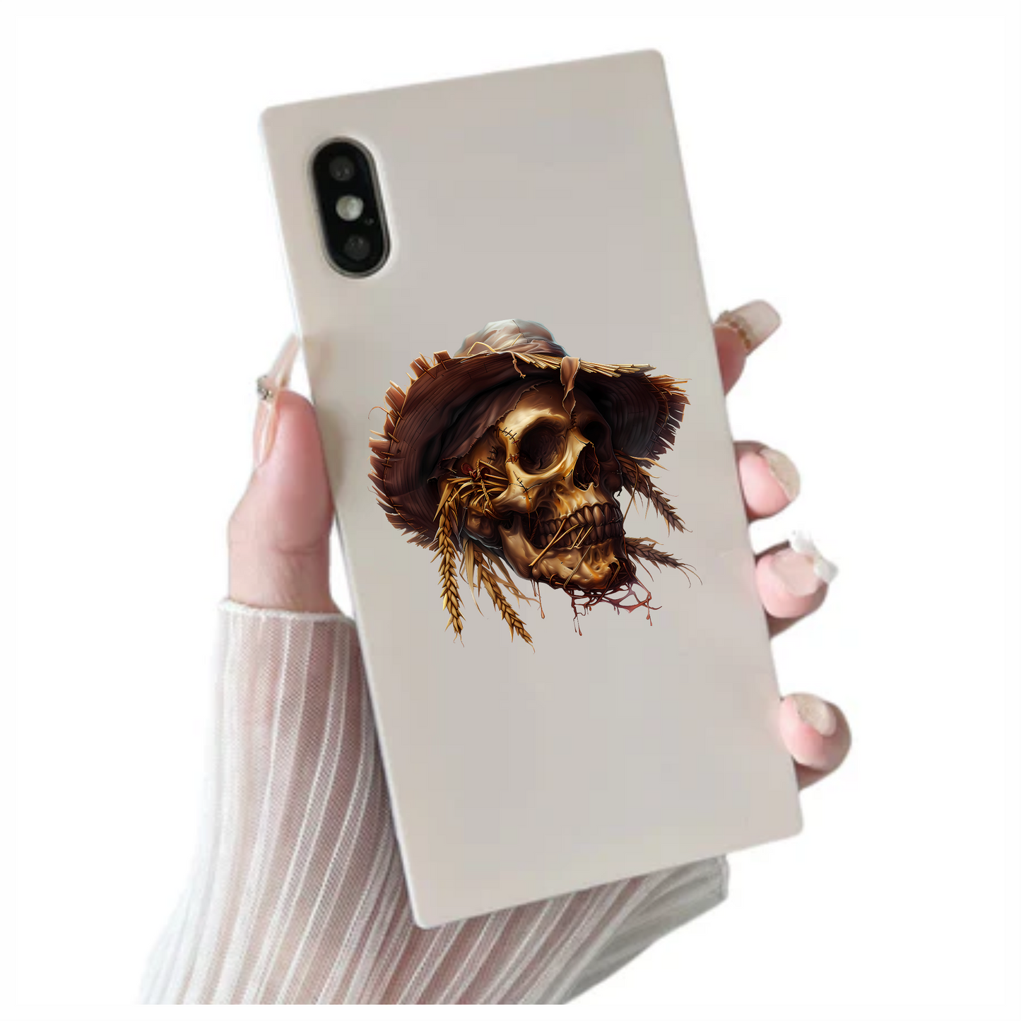 Skull Hat Stitched Straw Brown Vinyl Sticker Decal