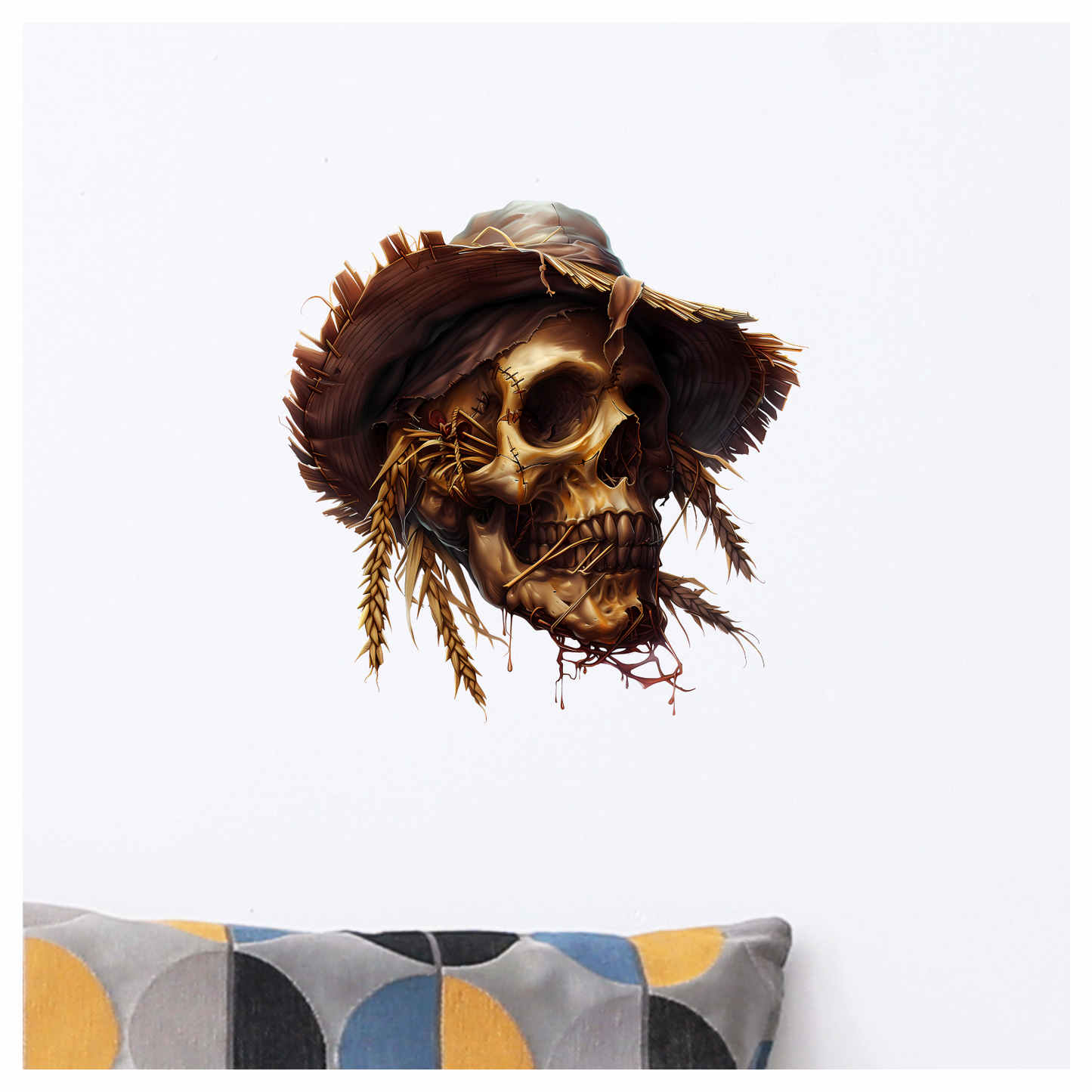 Skull Hat Stitched Straw Brown Vinyl Sticker Decal