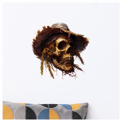 Skull Hat Stitched Straw Brown Vinyl Sticker Decal