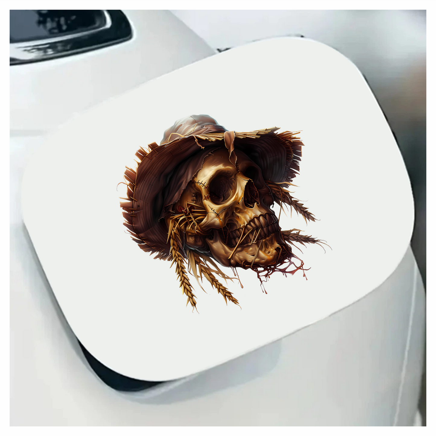 Skull Hat Stitched Straw Brown Vinyl Sticker Decal