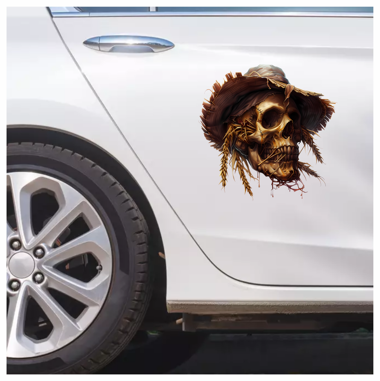Skull Hat Stitched Straw Brown Vinyl Sticker Decal