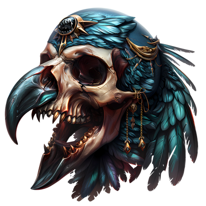 Bird Skull Blue Feathers Golden Details Vinyl Sticker Decal