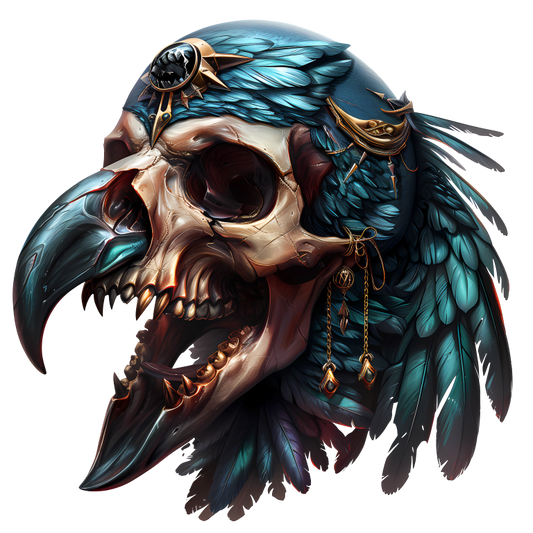 Bird Skull Blue Feathers Golden Details Vinyl Sticker Decal