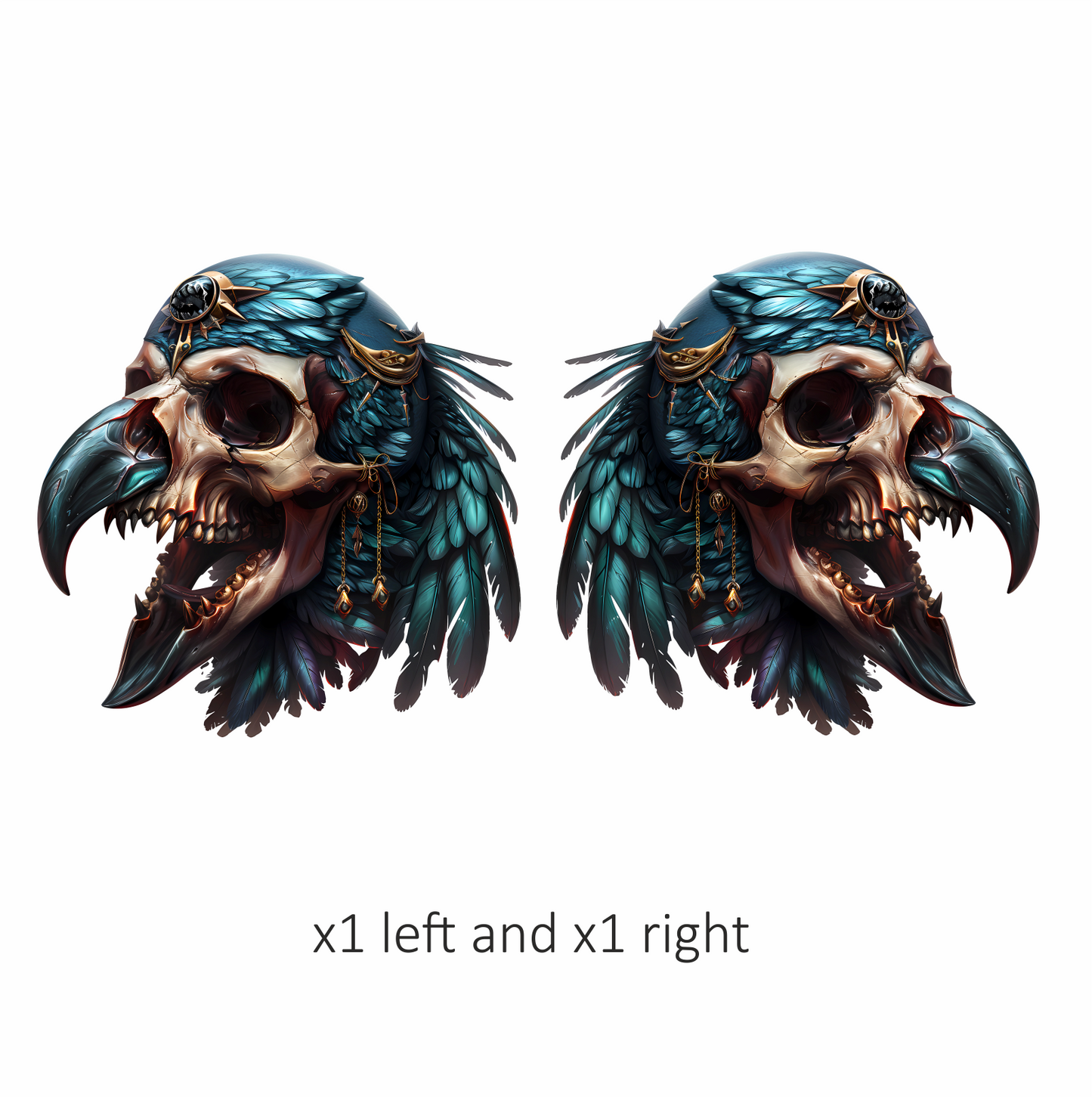 Bird Skull Blue Feathers Golden Details Vinyl Sticker Decal