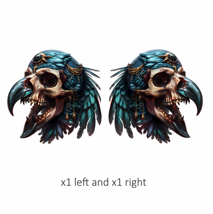 Bird Skull Blue Feathers Golden Details Vinyl Sticker Decal