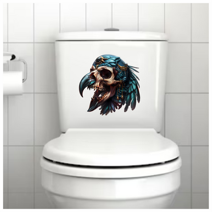 Bird Skull Blue Feathers Golden Details Vinyl Sticker Decal