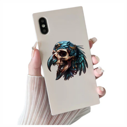 Bird Skull Blue Feathers Golden Details Vinyl Sticker Decal