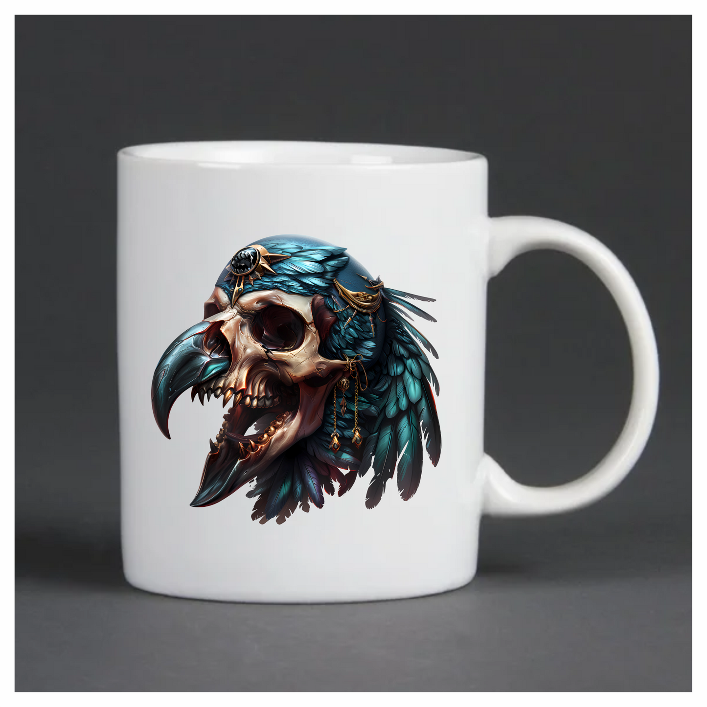 Bird Skull Blue Feathers Golden Details Vinyl Sticker Decal