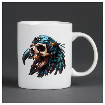 Bird Skull Blue Feathers Golden Details Vinyl Sticker Decal