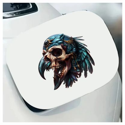 Bird Skull Blue Feathers Golden Details Vinyl Sticker Decal