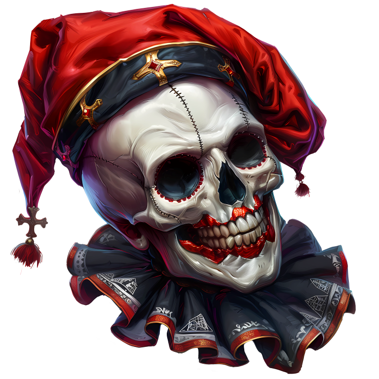 Skull Red Hat Ruffled Black Teeth Vinyl Sticker Decal