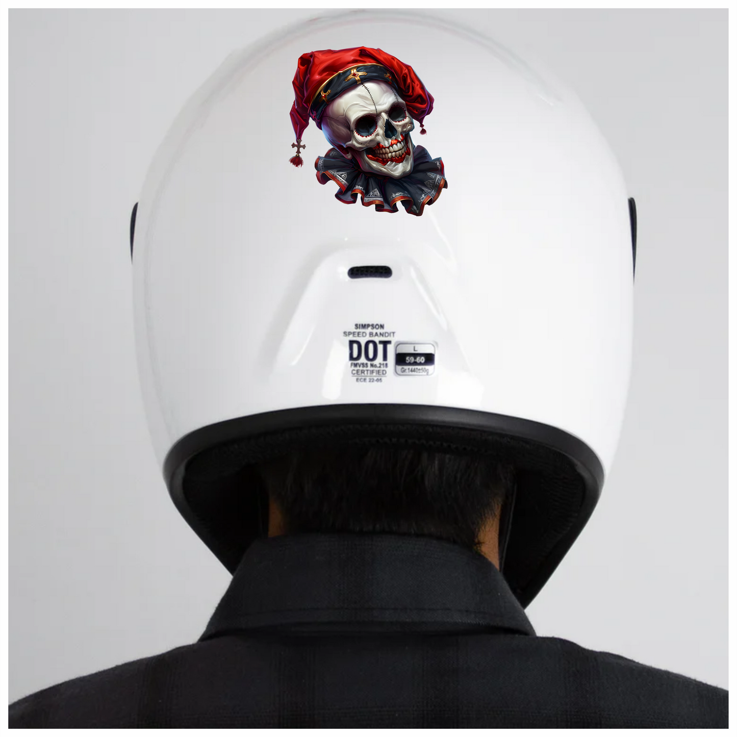 Skull Red Hat Ruffled Black Teeth Vinyl Sticker Decal