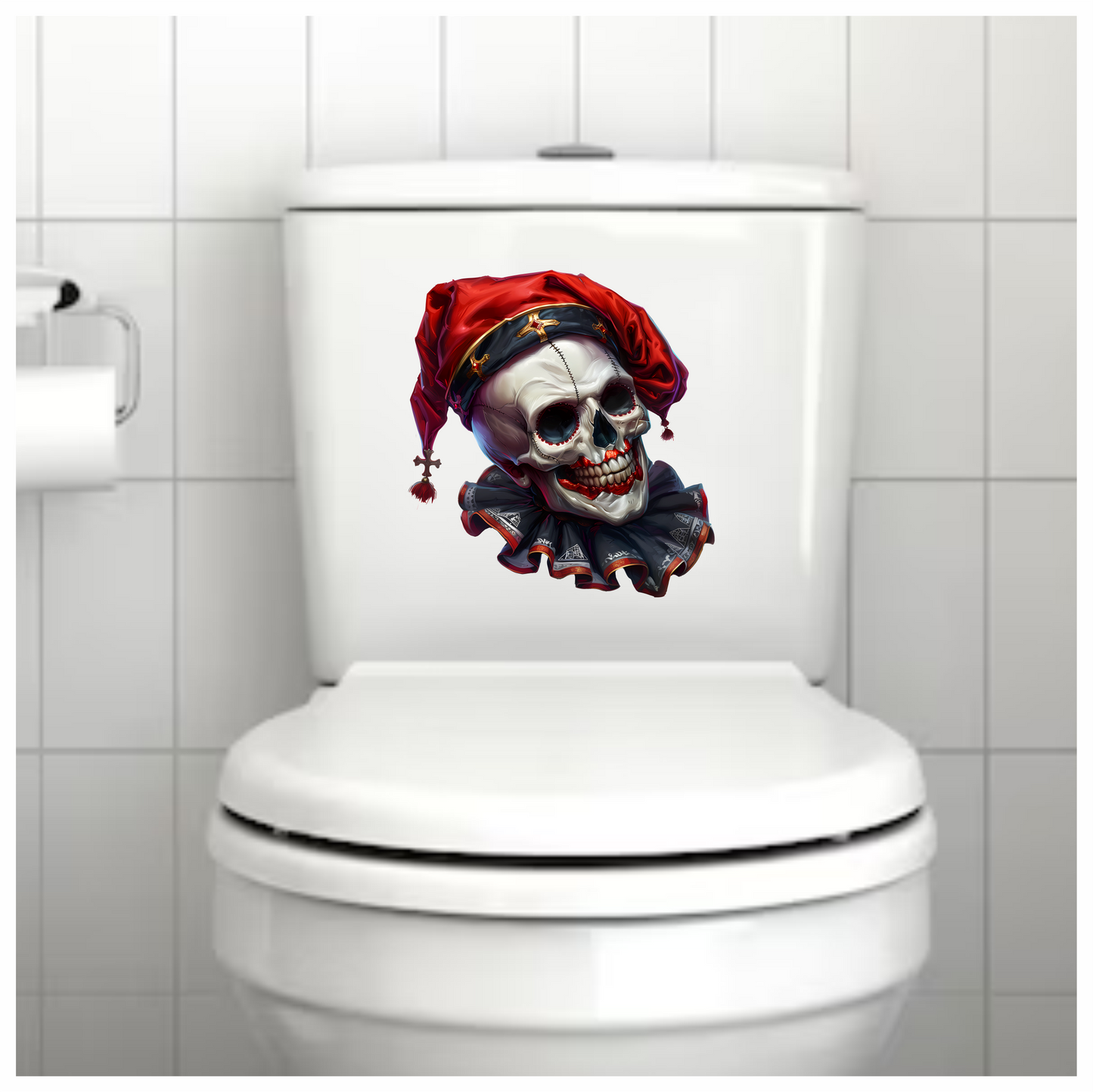 Skull Red Hat Ruffled Black Teeth Vinyl Sticker Decal