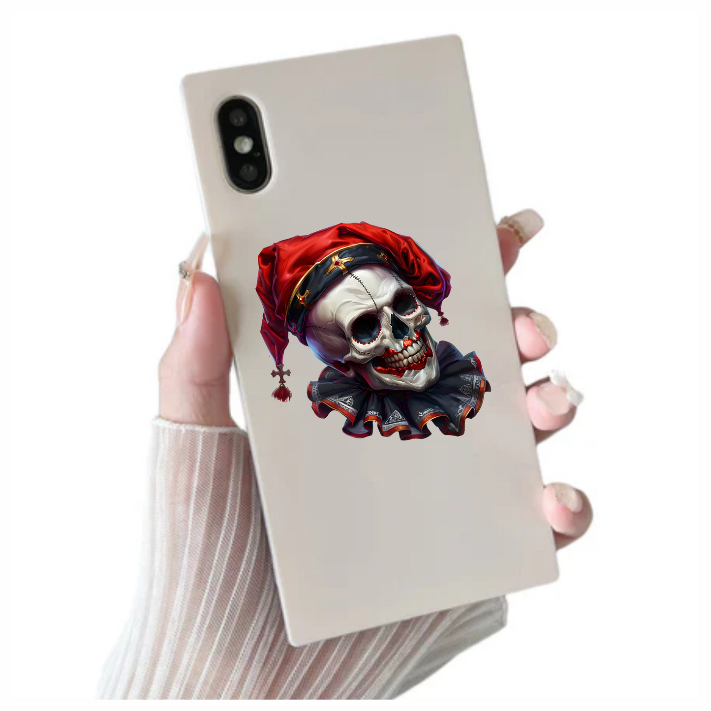 Skull Red Hat Ruffled Black Teeth Vinyl Sticker Decal