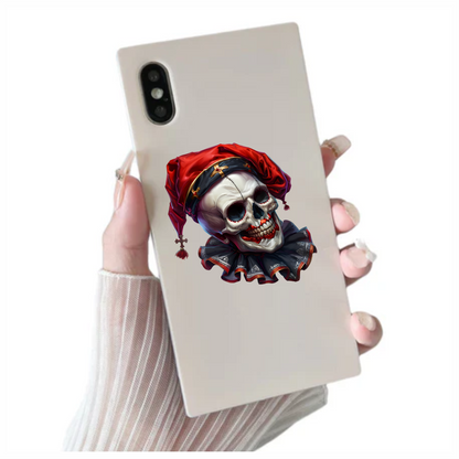 Skull Red Hat Ruffled Black Teeth Vinyl Sticker Decal