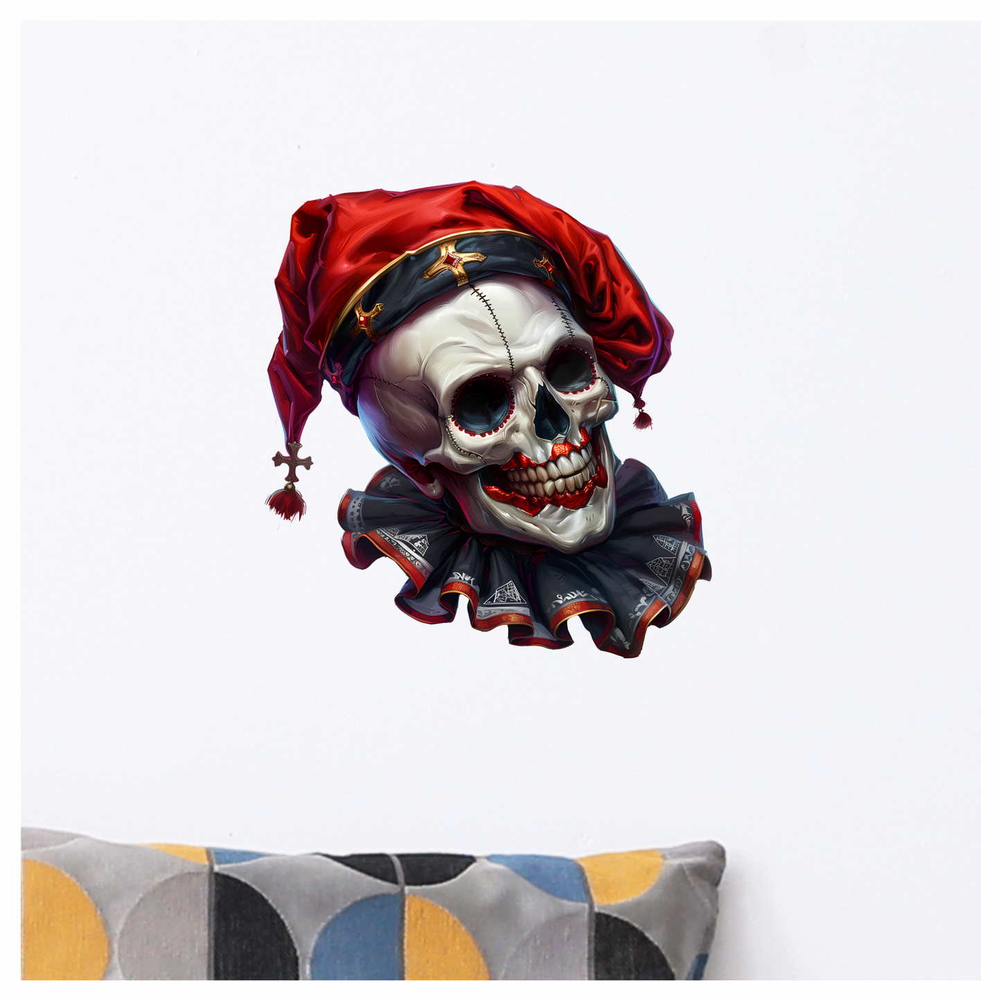 Skull Red Hat Ruffled Black Teeth Vinyl Sticker Decal