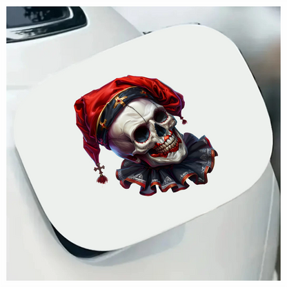Skull Red Hat Ruffled Black Teeth Vinyl Sticker Decal
