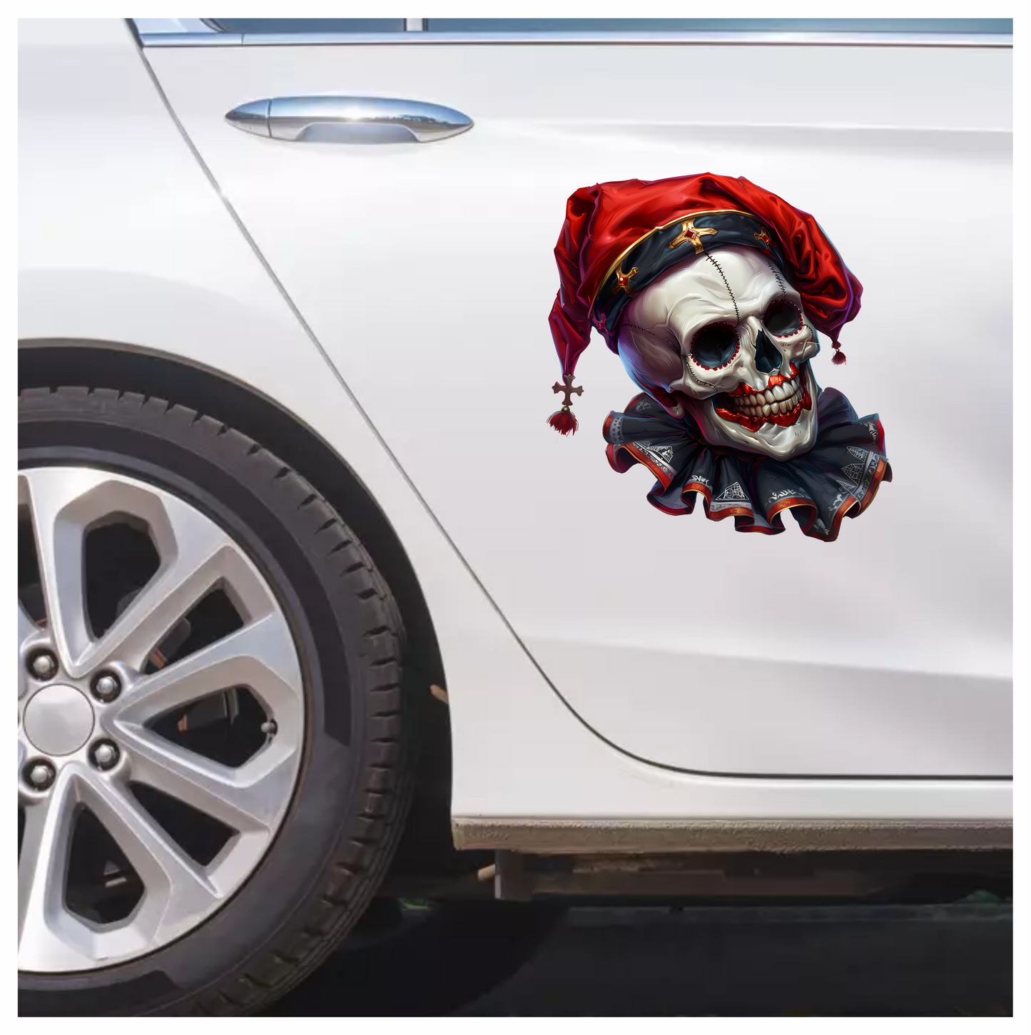 Skull Red Hat Ruffled Black Teeth Vinyl Sticker Decal