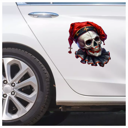 Skull Red Hat Ruffled Black Teeth Vinyl Sticker Decal