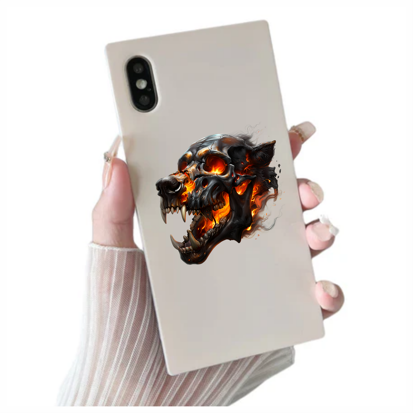 Skull Fire Wolf Black Vinyl Sticker Decal