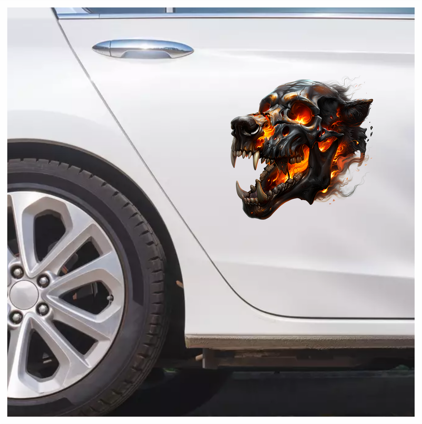 Skull Fire Wolf Black Vinyl Sticker Decal