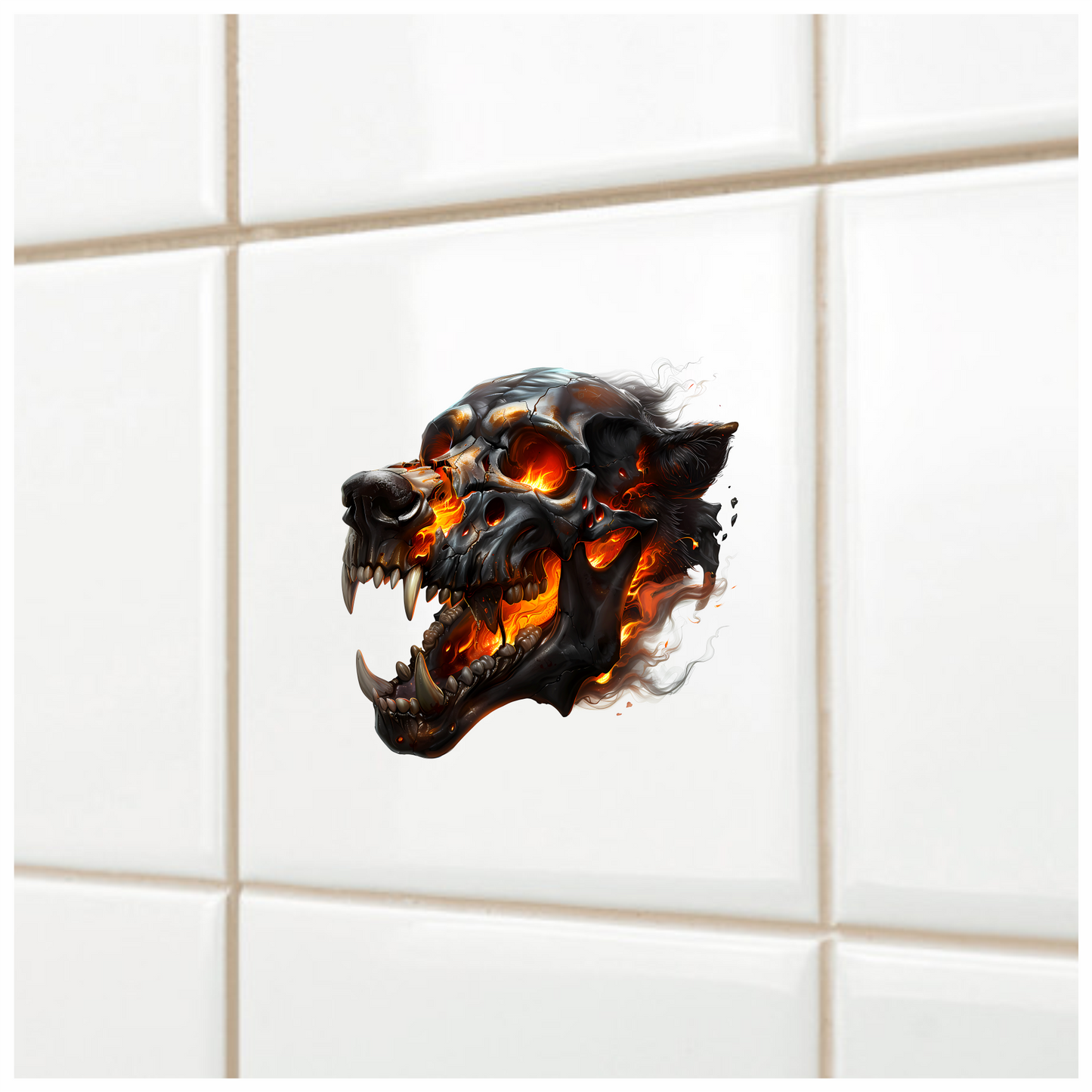 Skull Fire Wolf Black Vinyl Sticker Decal